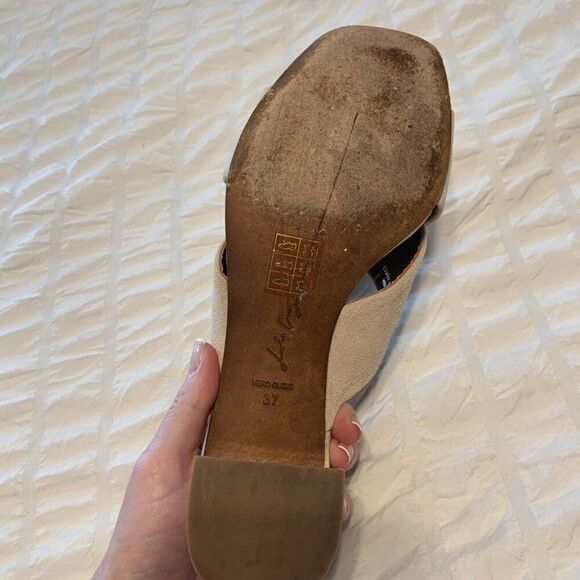 Lola Cruz Beige Nude Suede Cross Over Low Block Heel Sandals Slides 7 - Picture 10 of 10